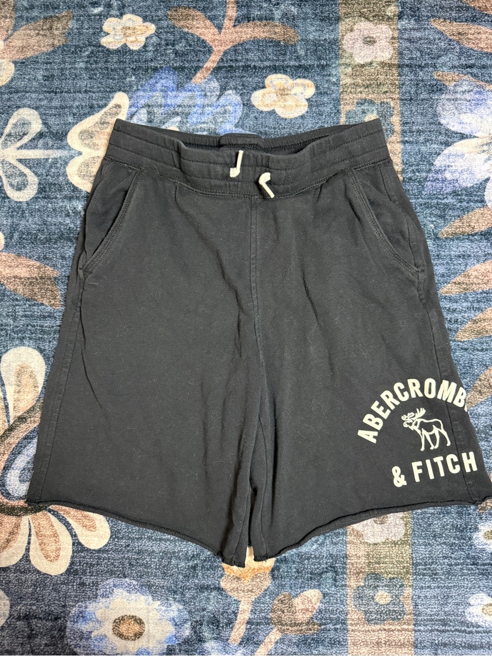 abercrombie kids Black Athletic Logo Drawstring Shorts